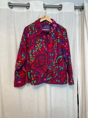Women’s Vintage Choices Vibrant Multicolor Paisley Floral Button-Up Cotton Jacke